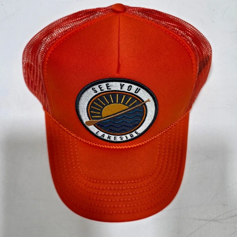 Port Sandz Trucker Hat Orange See You Lakeside Patch Snapback Mesh Outdoors